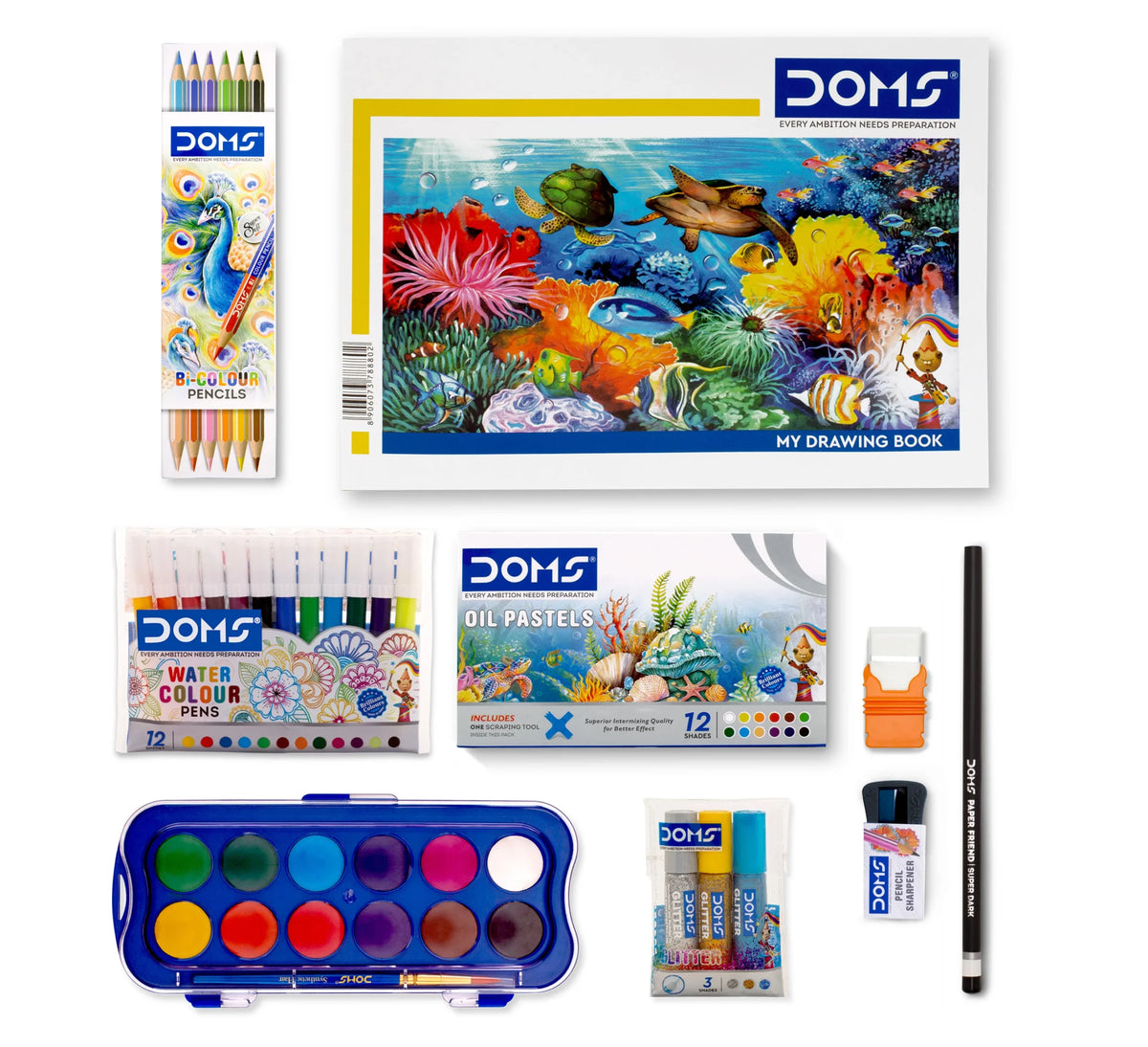 DOMS Painting Kit – contents laid out