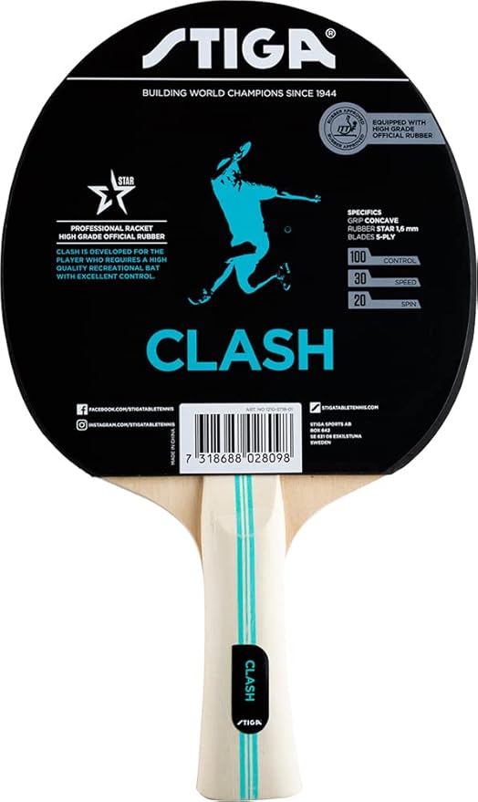 Stiga Table Tennis Racket Clash-Maximum control, comfortable grip, and perfect for beginners – the Stiga Clash makes learning table tennis easy and fun!”