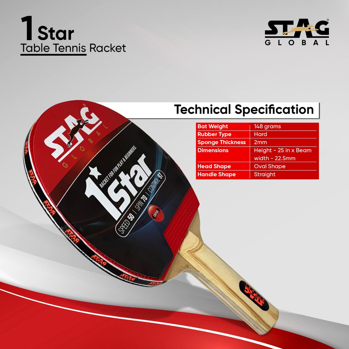 Stag 1 Star racket front and back