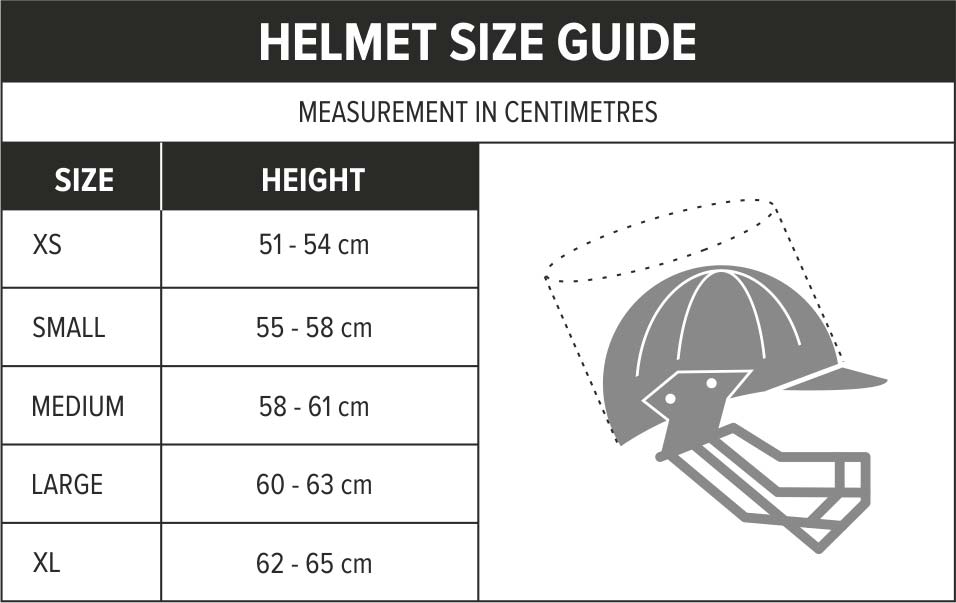 Cricket helmet size chart