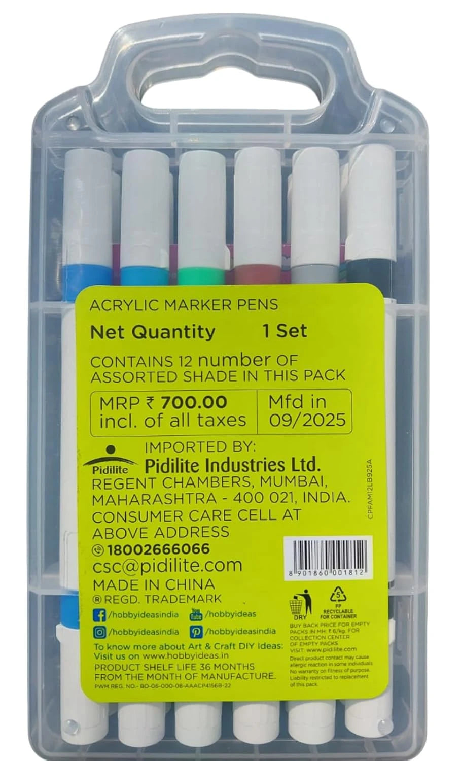 Fevicryl Acrylic Markers back label MRP 700