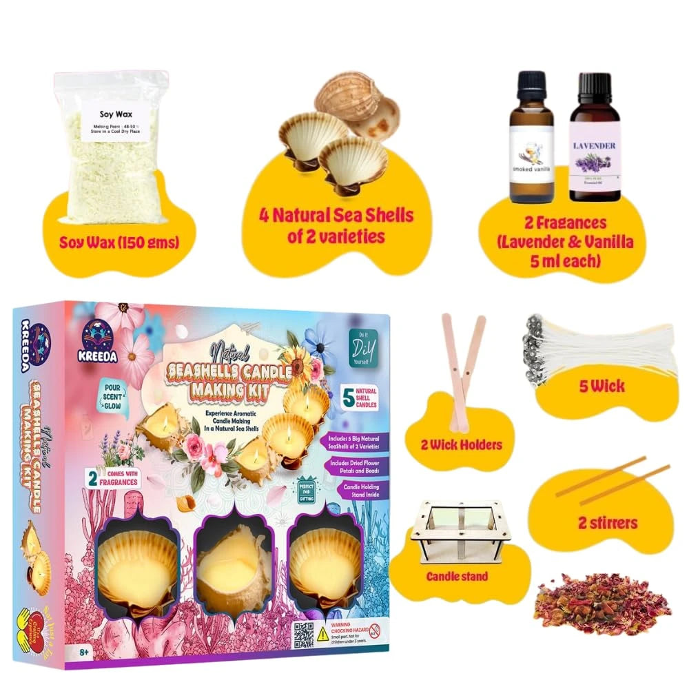 Kreeda Seashells Candle Making Kit contents