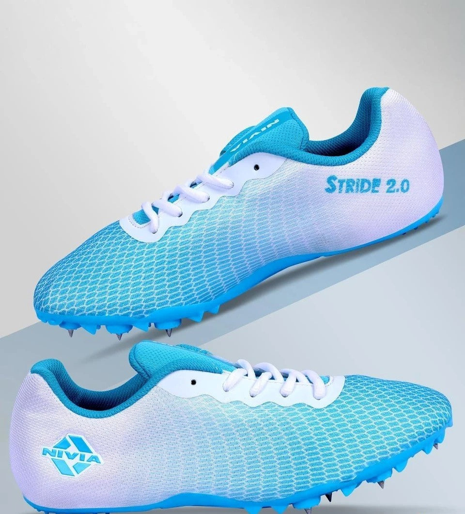 Nivia Stride 2.0 Running Spikes - White/Blue